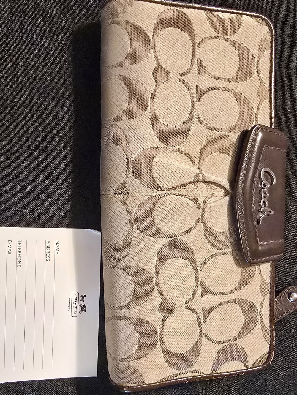 Coach Signature Canvas Continental Wallet in Khaki/Chocolate
